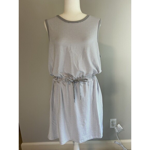 MEMBER’S MARK Tank Dress Grey/White Stripes Tie-Waist with Pockets Women’s XL - Picture 1 of 8